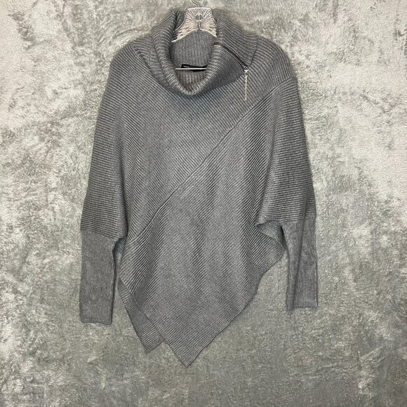 WHBM Women Cowl Neck Heavyweight Knitted Slouchy Pullover Poncho Sweater M/L NWT - Picture 1 of 13